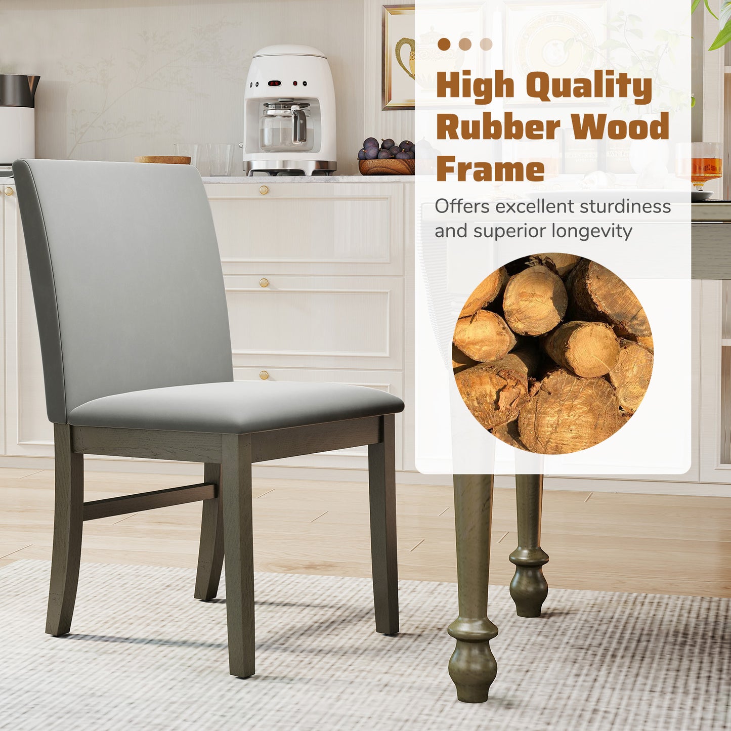 Velvet Upholstered Dining Chairs with High Backrest and Solid Rubber Wood Legs Set of 2