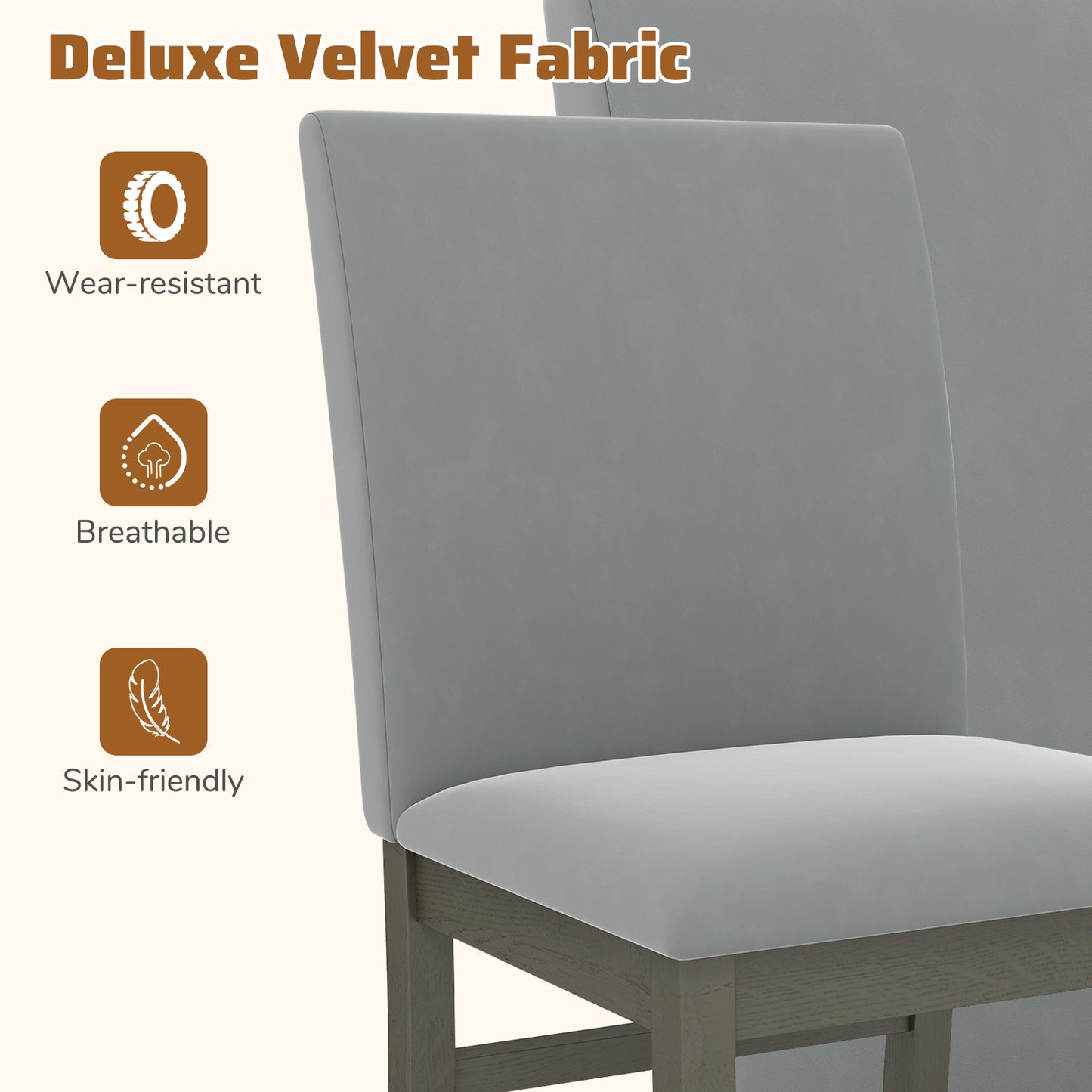 Velvet Upholstered Dining Chairs with High Backrest and Solid Rubber Wood Legs Set of 2