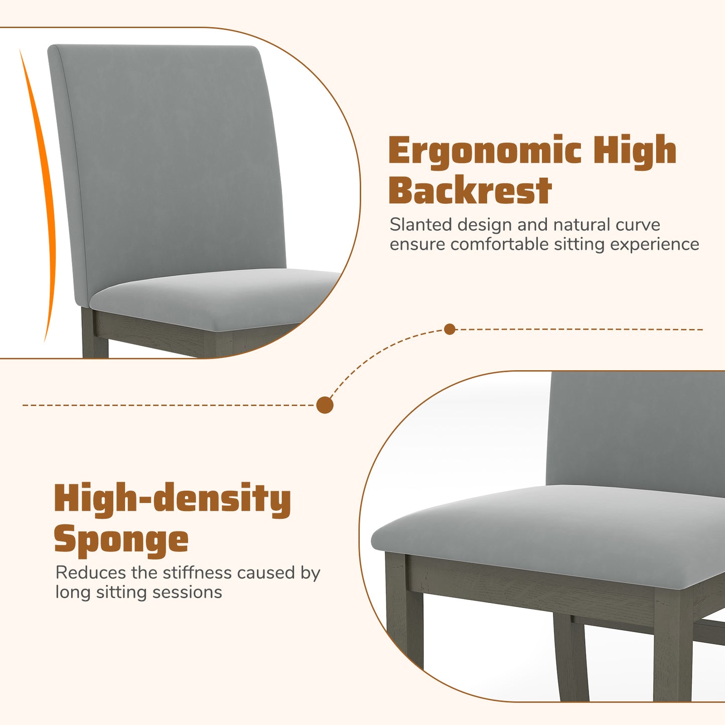 Velvet Upholstered Dining Chairs with High Backrest and Solid Rubber Wood Legs Set of 2