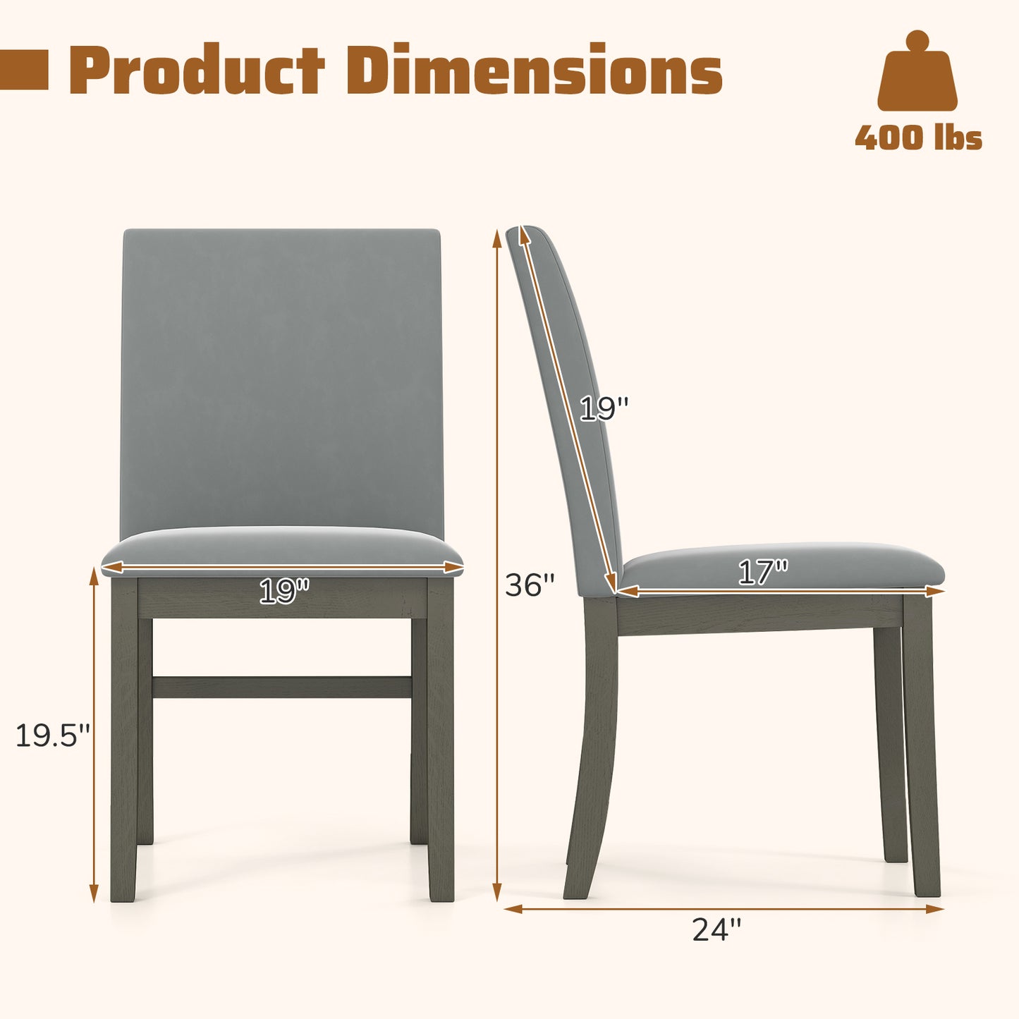 Velvet Upholstered Dining Chairs with High Backrest and Solid Rubber Wood Legs Set of 2