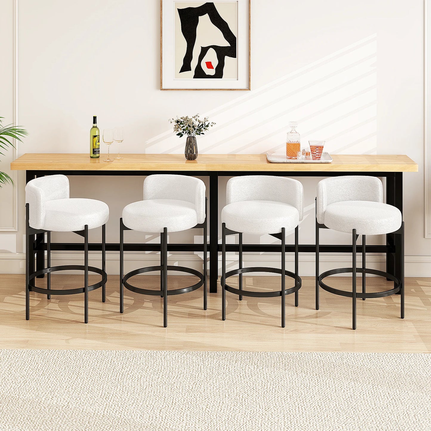 Boucle Counter Stools with Curved Backrest 24 Inch Set of 4