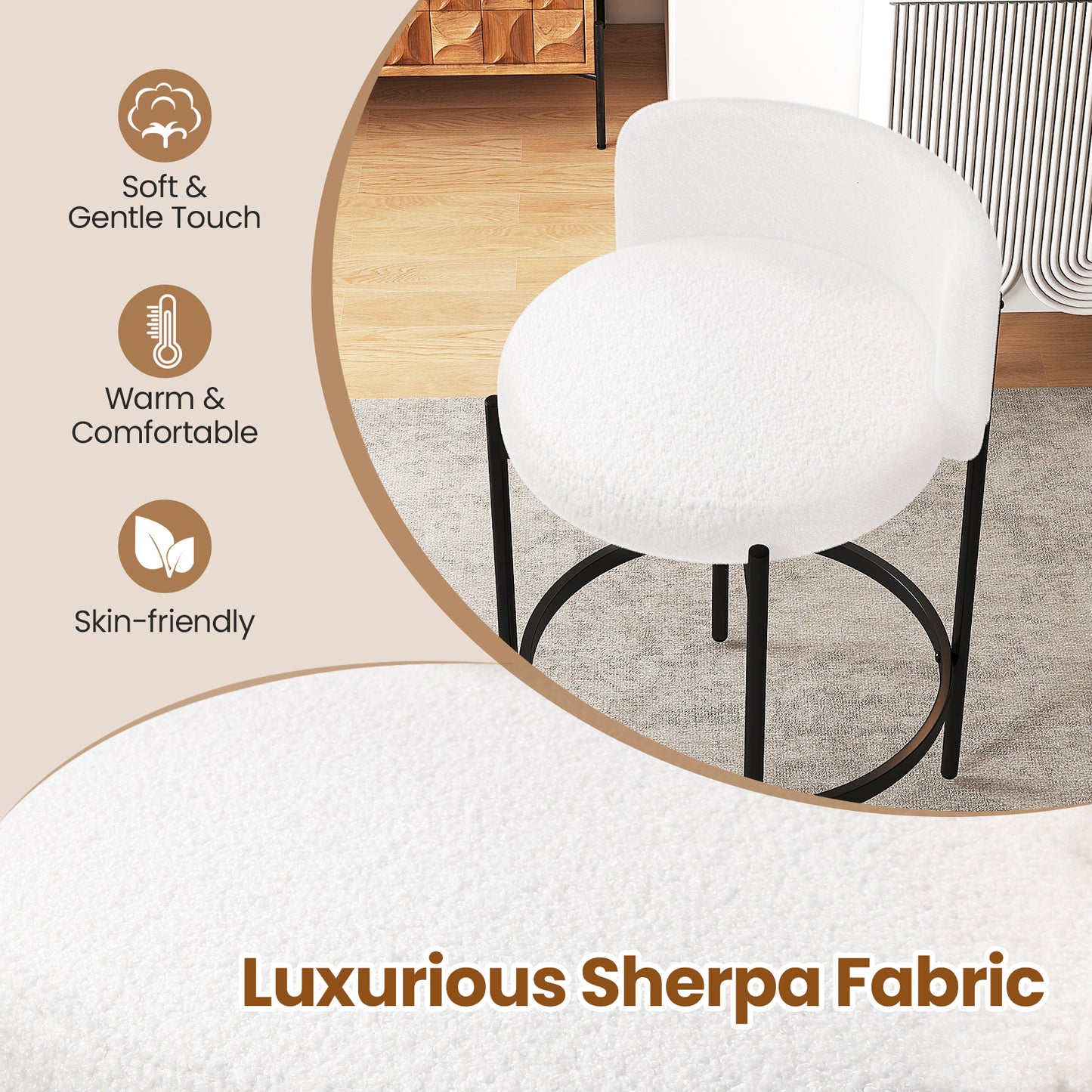 Boucle Counter Stools with Curved Backrest 24 Inch Set of 2
