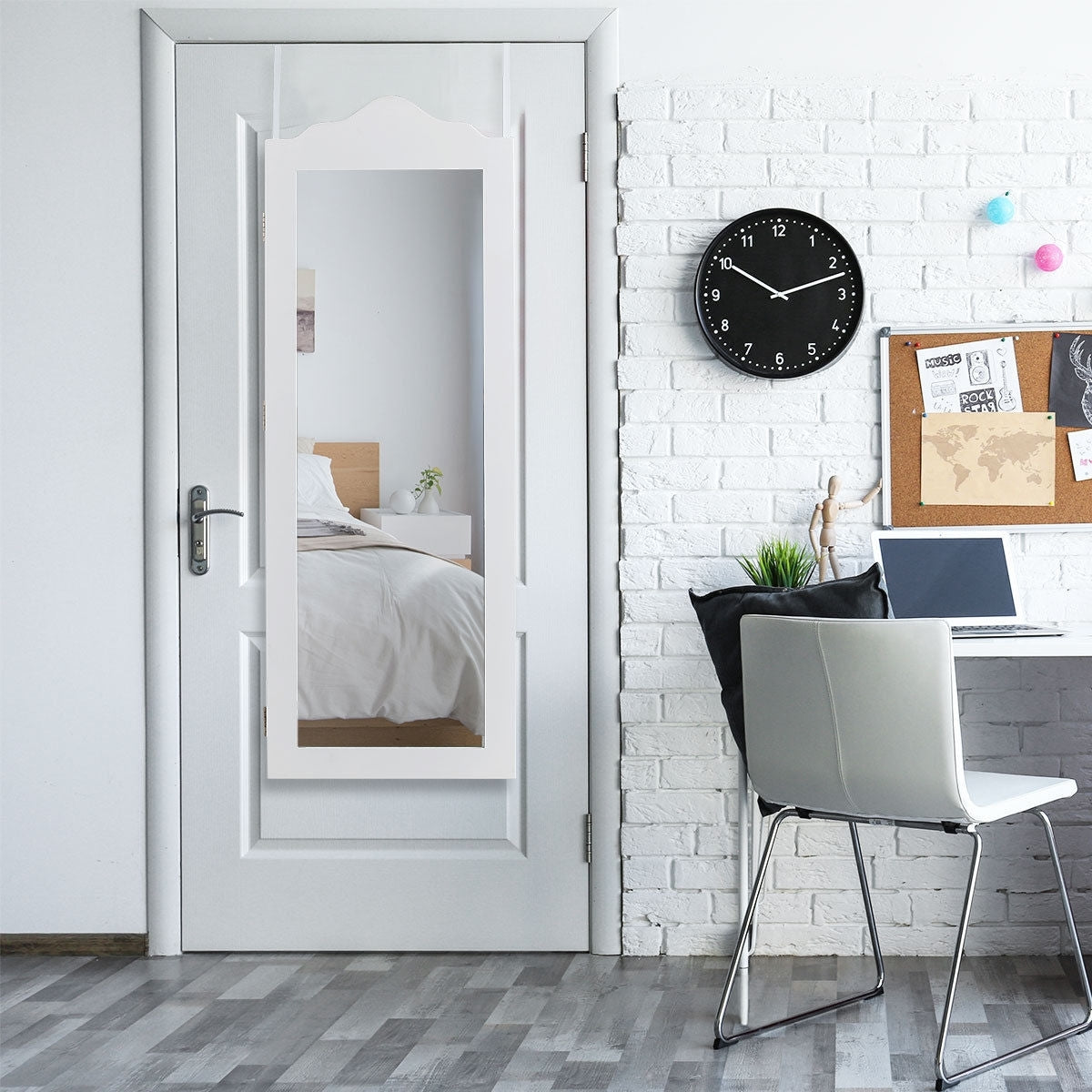 Wall Mounted Jewelry Armoire with Full Length Mirror and Storage Shelves