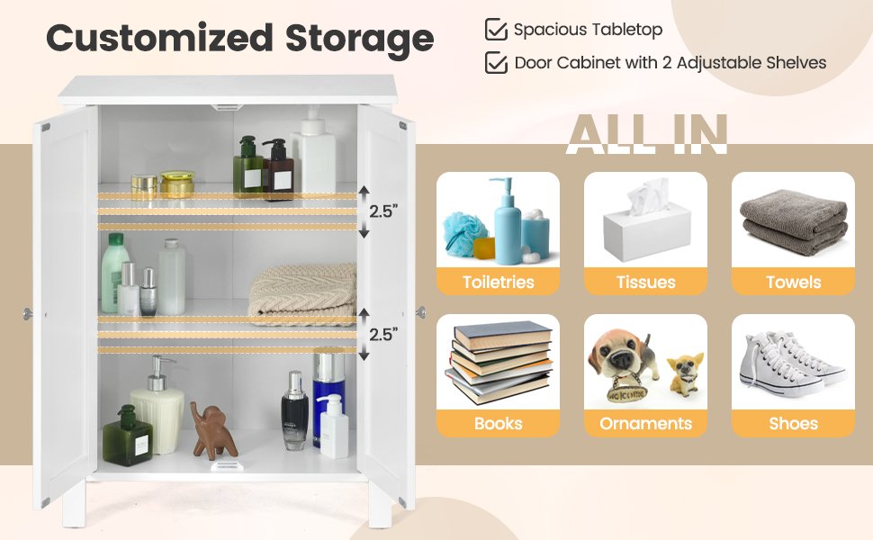 3 Tier 2-Door Bathroom Storage Cabinet Space Saver