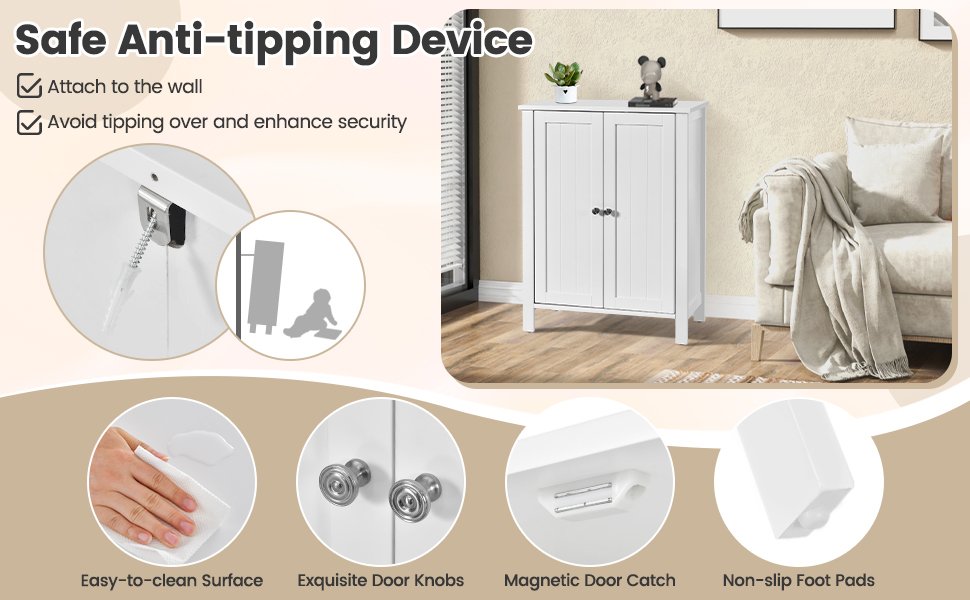 3 Tier 2-Door Bathroom Storage Cabinet Space Saver