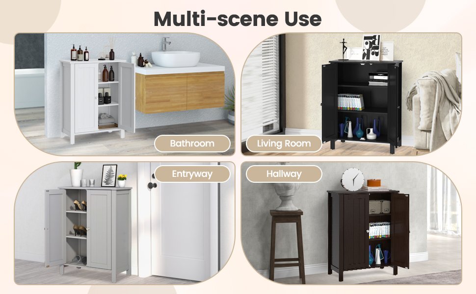3 Tier 2-Door Bathroom Storage Cabinet Space Saver