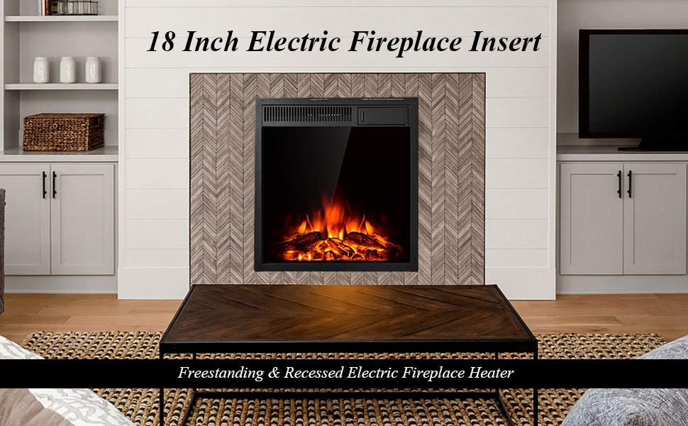 18 Inch Electric Fireplace Insert with Adjustable LED Flame Effects