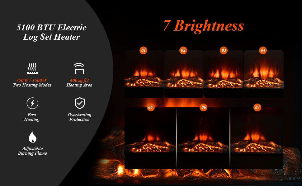 Freestanding & Recessed Electric Fireplace Heater - 22.5 Inch