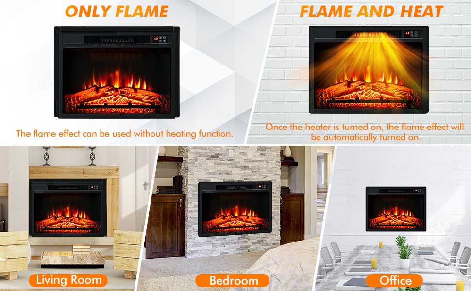 23 Inch Electric Fireplace Insert with Adjustable LED Flame Effects