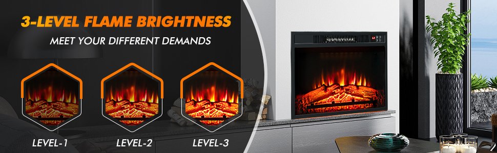18 Inch Electric Fireplace Insert with Adjustable LED Flame Effects