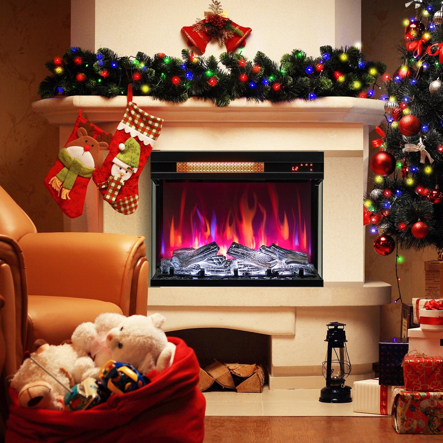 23 Inch 3-Sided Electric Fireplace Insert with 1500W Heater & Adjustable Settings