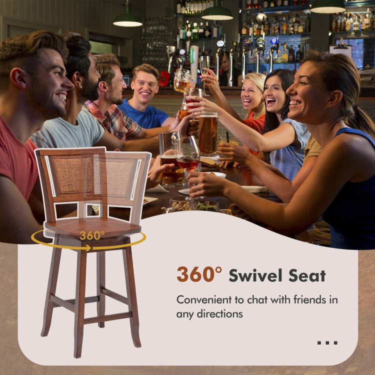 24.5 Inch Swivel Bar Stools Set of 2 with Rattan Back and Comfortable Footrests