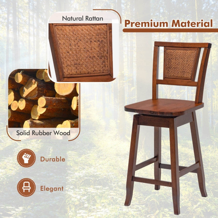 24.5 Inch Swivel Bar Stools Set of 2 with Rattan Back and Comfortable Footrests