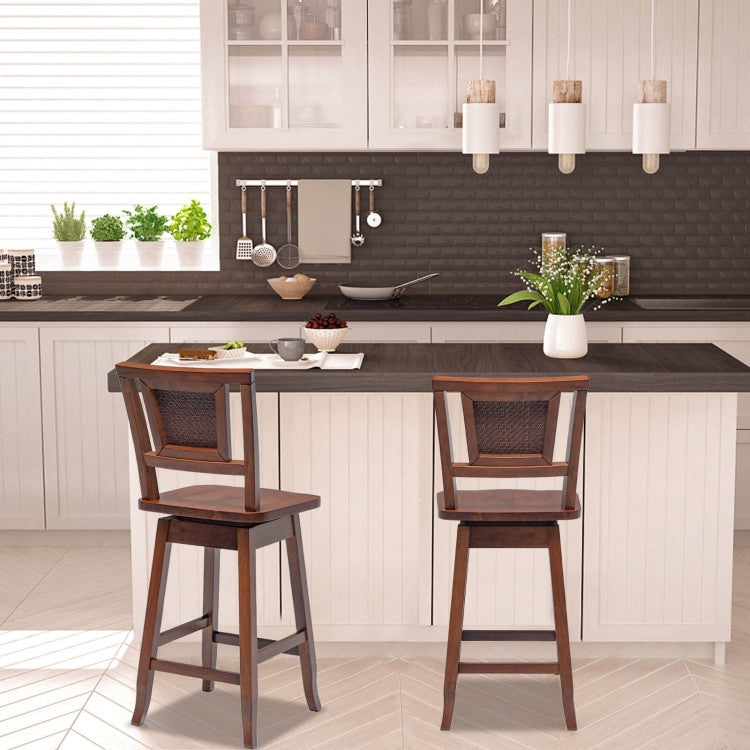 24.5 Inch Swivel Bar Stools Set of 2 with Rattan Back and Comfortable Footrests