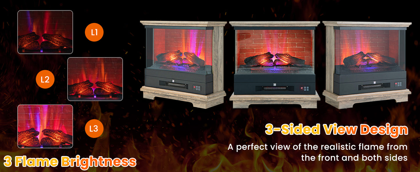 27" Freestanding Electric Fireplace with 3 Level Flame Effect & Adjustable Thermostat