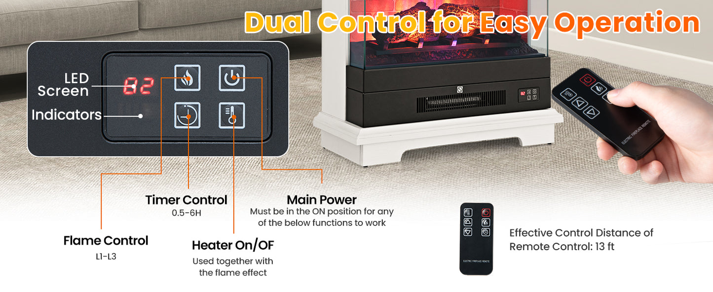 27" Freestanding Electric Fireplace with 3 Level Flame Effect & Adjustable Thermostat
