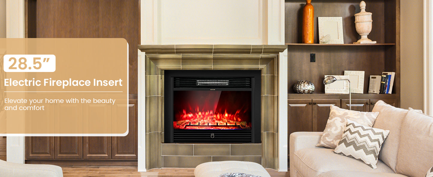 28.5 Inch Electric Fireplace Recessed with 3 Flame Colors & Adjustable Heat