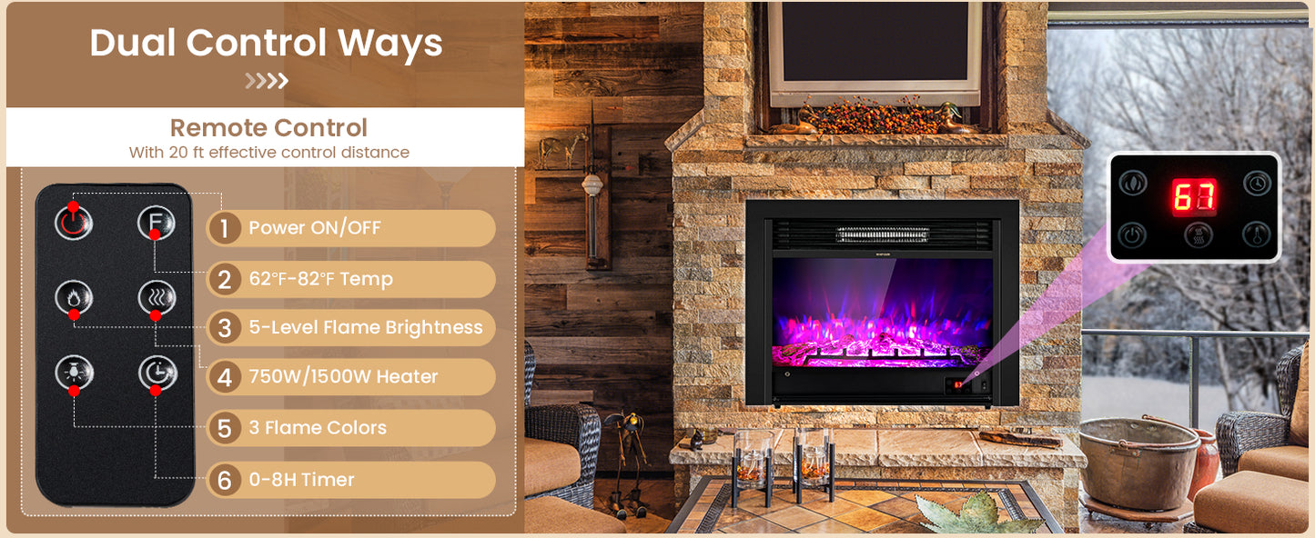 28.5 Inch Electric Fireplace Recessed with 3 Flame Colors & Adjustable Heat