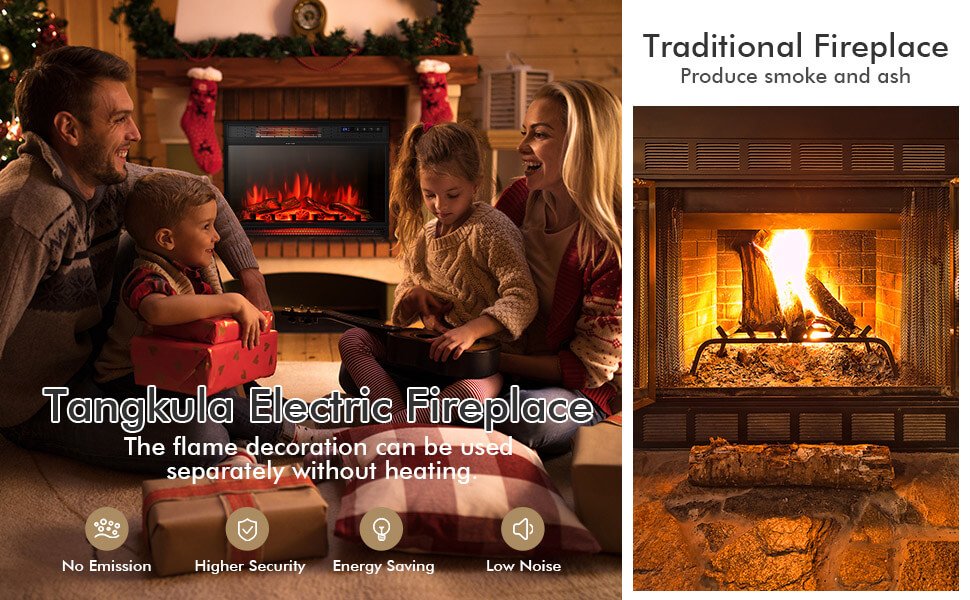 28 Inch Electric Fireplace Freestanding and Recessed with Remote Control