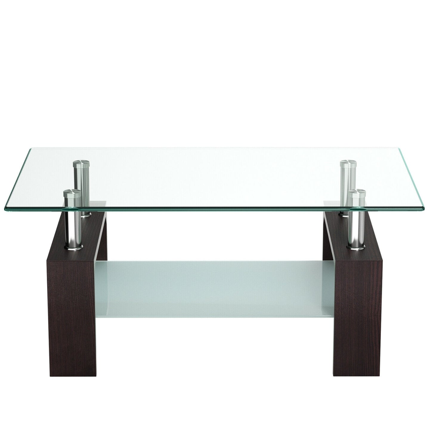 Modern Glass Coffee Table with Lower Shelf and Rectangular Design - Brown