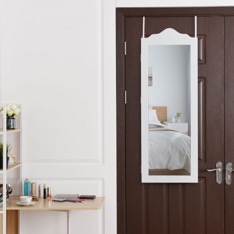Wall Mounted Jewelry Armoire with Full Length Mirror and Storage Shelves