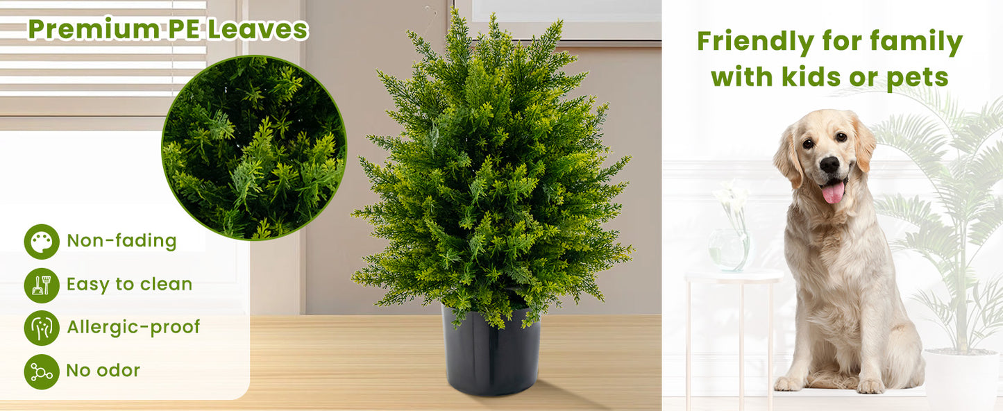 Set of 2 Artificial Cedar Topiary Trees in Cement Pots – Lifelike Home & Office Décor