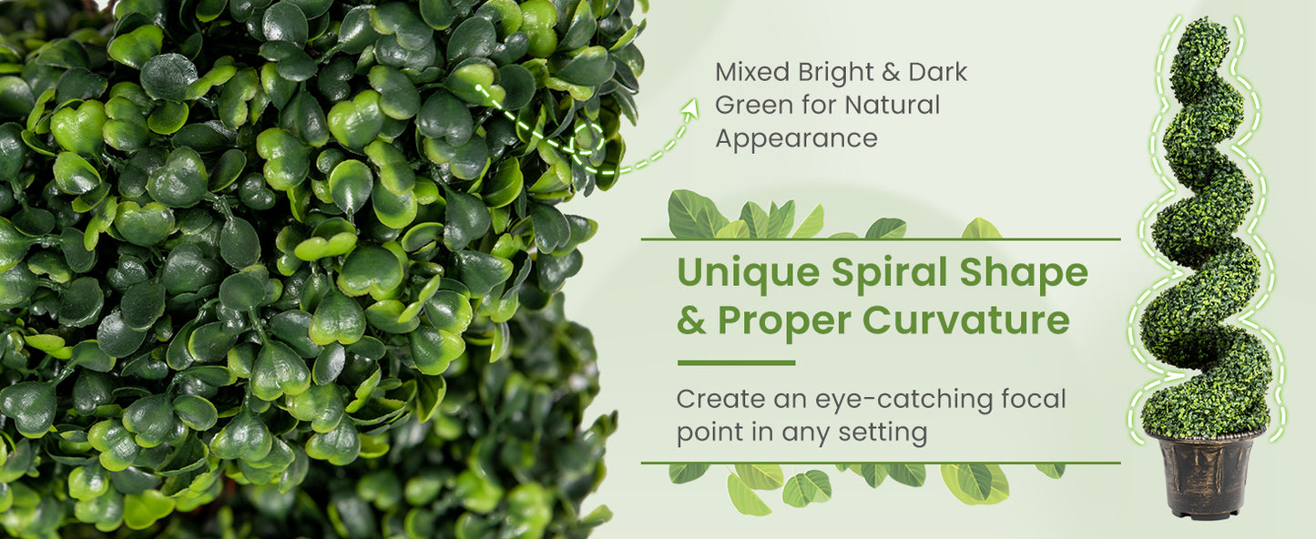 Set of 2 - 4ft Artificial Boxwood Spiral Trees for Indoor and Outdoor Décor