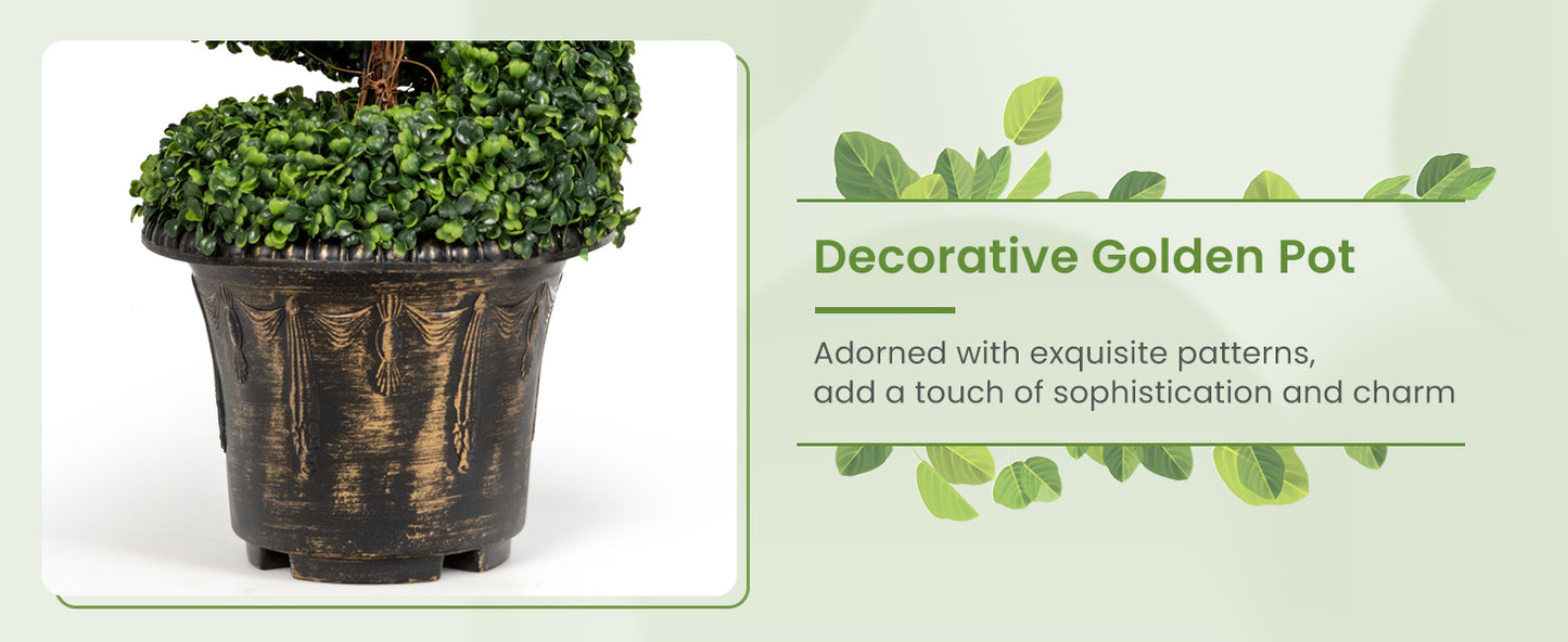 Set of 2 - 4ft Artificial Boxwood Spiral Trees for Indoor and Outdoor Décor