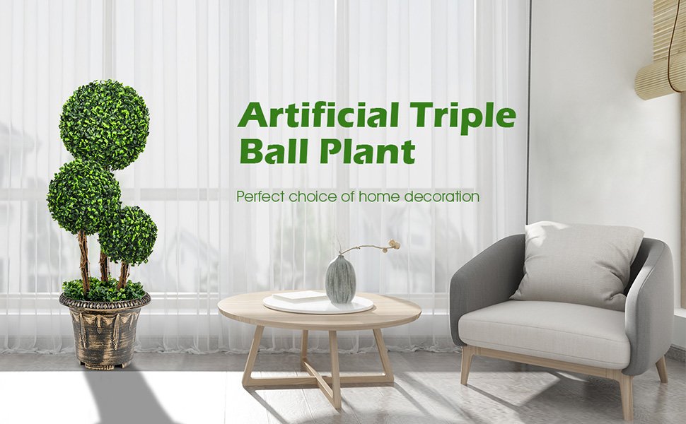 30 Inch Artificial Triple Ball Topiary Tree - UV Protected for Indoor & Outdoor Decoration