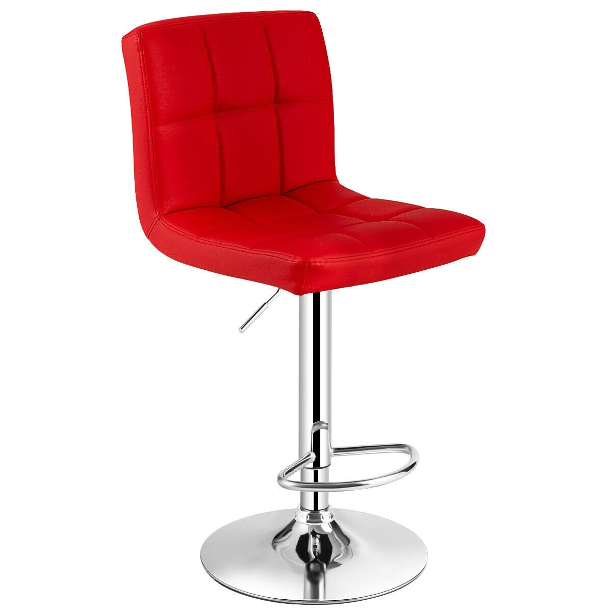 Set of 2 Modern PU Leather Bar Stools with Adjustable Height, Swivel Seat, Backrest and Footrest - Red