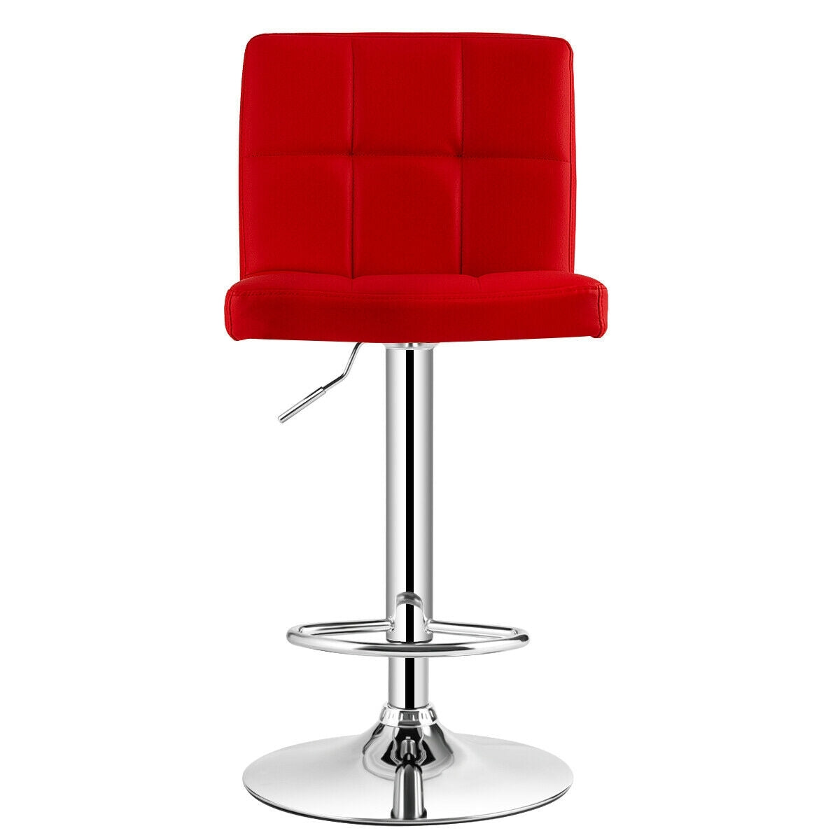 Set of 2 Modern PU Leather Bar Stools with Adjustable Height, Swivel Seat, Backrest and Footrest - Red