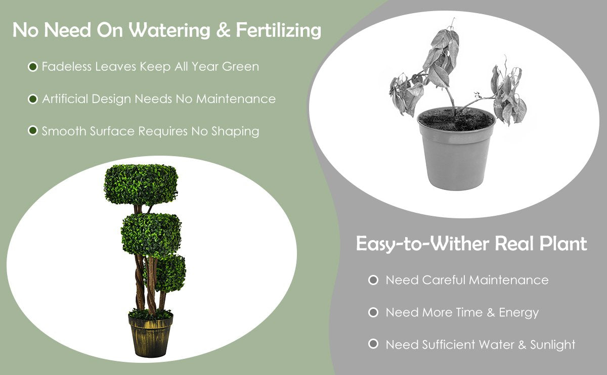 36 Inch Realistic Artificial Boxwood Topiary Tree – UV Protected for Indoor & Outdoor Decor