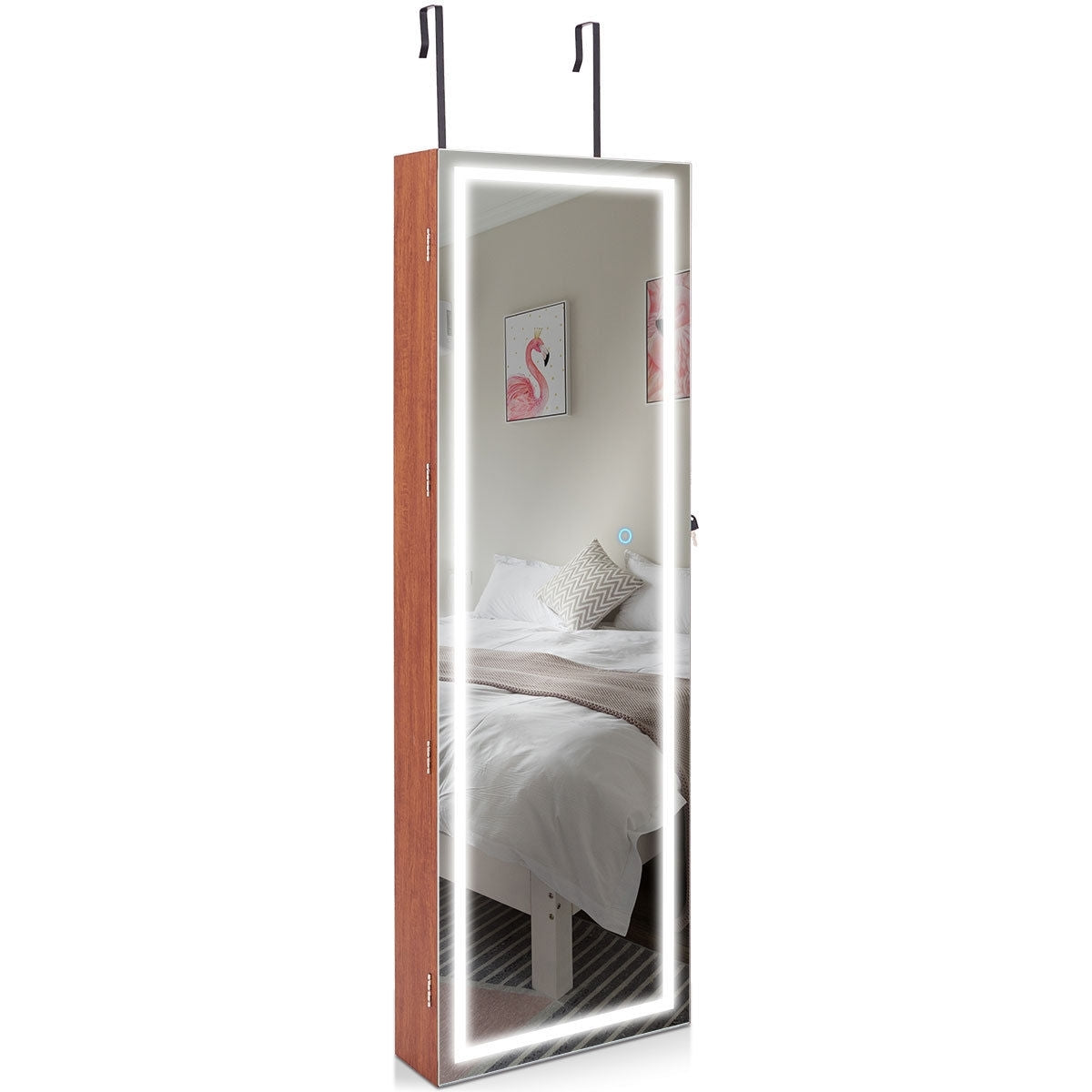 Jewelry Organizer Armoire with Full Length Mirror and Built In LED Lights Brown
