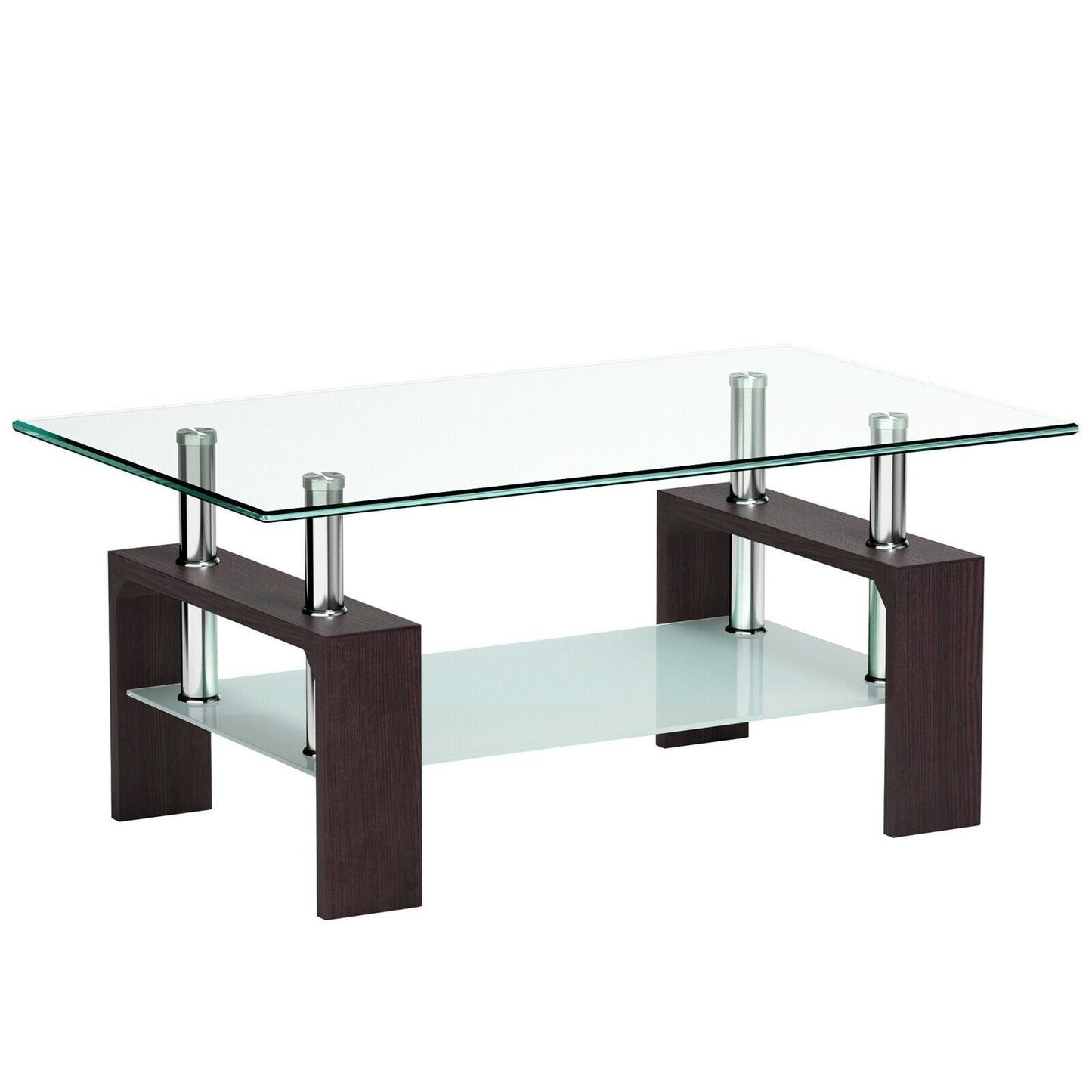 Modern Glass Coffee Table with Lower Shelf and Rectangular Design - Brown
