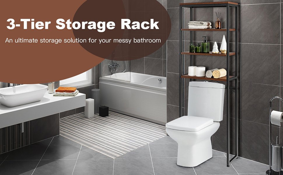 4 Tier Over-the-Toilet Storage Rack with Adjustable Feet & Durable Metal Frame