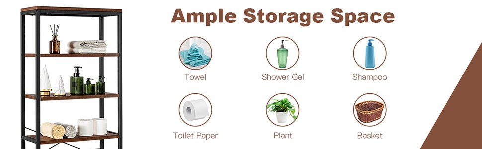 4 Tier Over-the-Toilet Storage Rack with Adjustable Feet & Durable Metal Frame