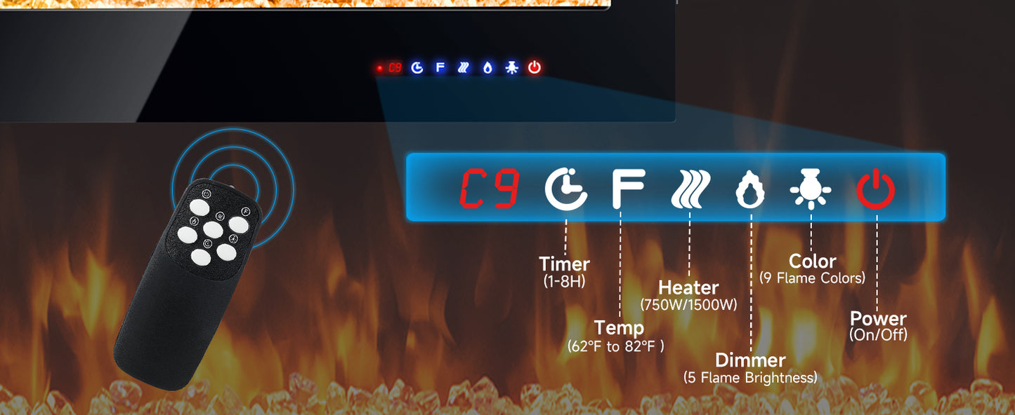 40 Inch Recessed Electric Fireplace with Thermostat & Multi Color Flames