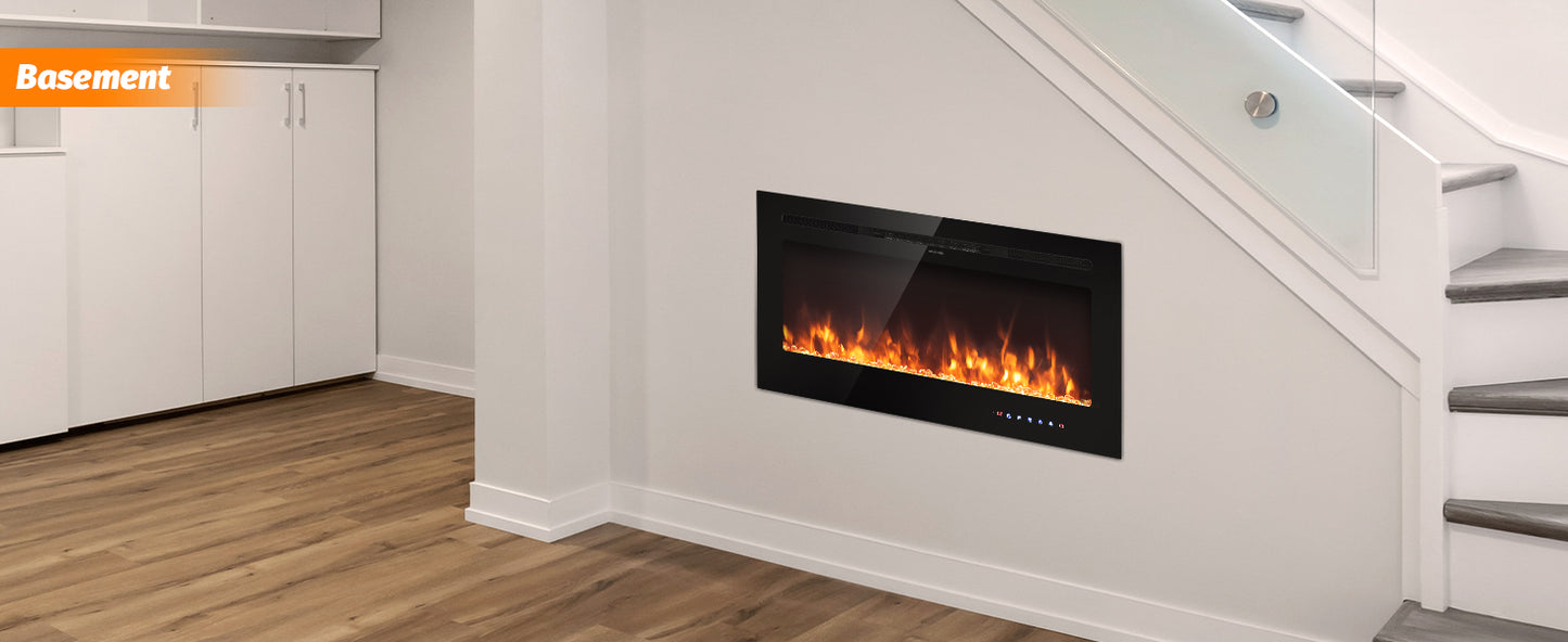 40 Inch Recessed Electric Fireplace with Thermostat & Multi Color Flames