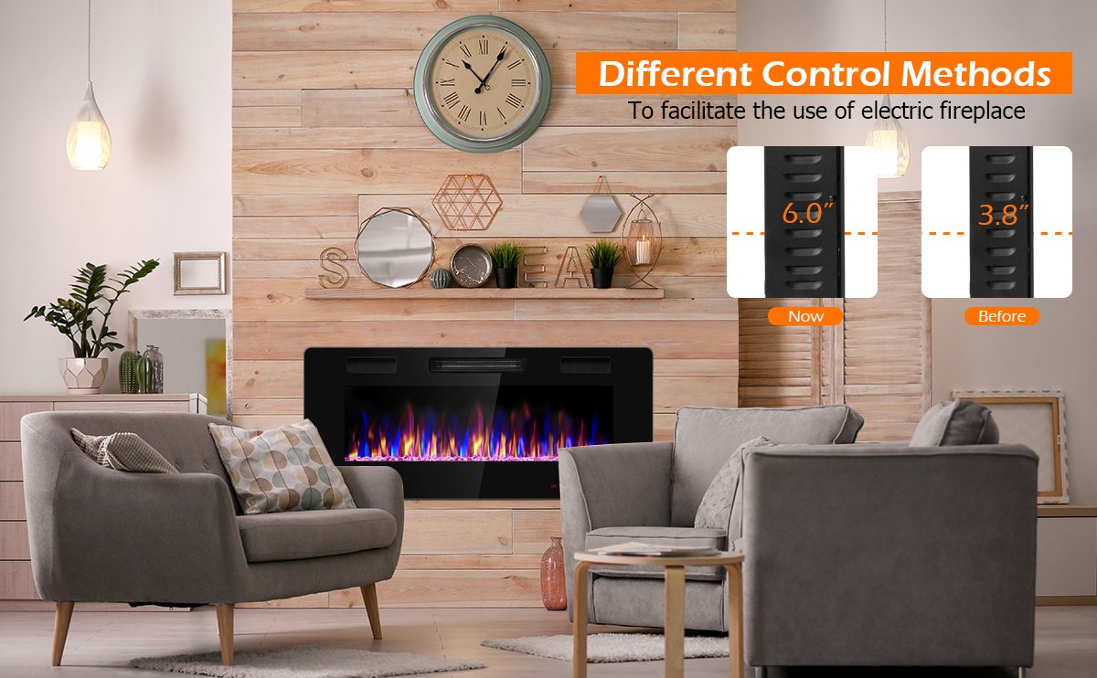 42 Inch Recessed Ultra Thin Electric Fireplace with Timer & Adjustable Heat