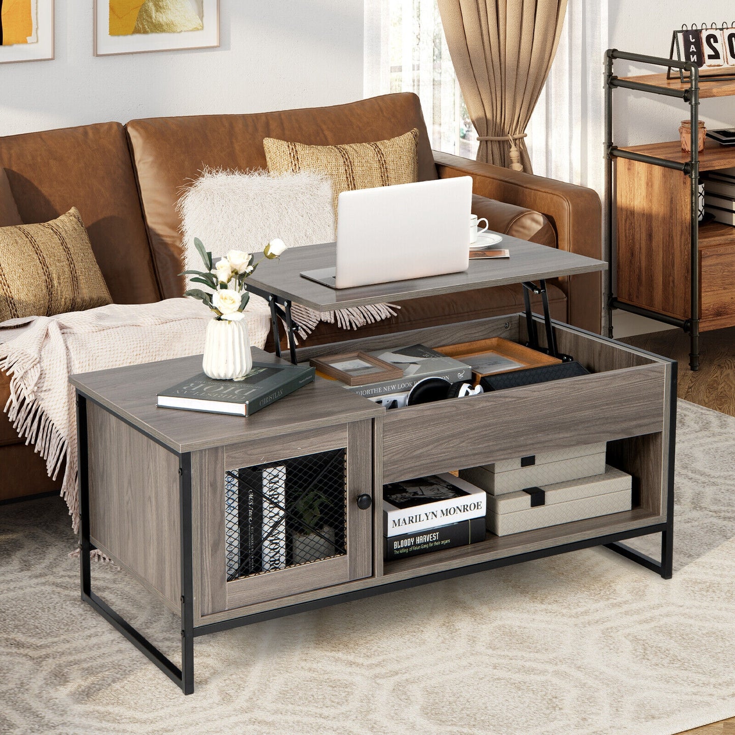 Multi Functional Lift Top Coffee Table with Enclosed and Open Storage