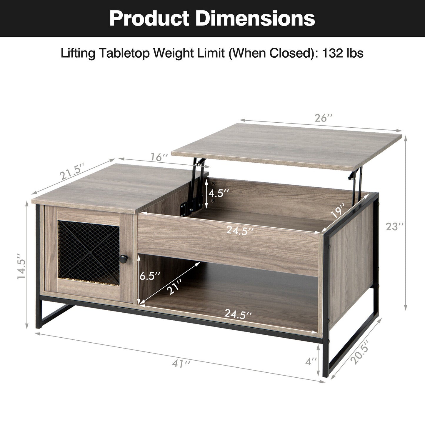 Multi Functional Lift Top Coffee Table with Enclosed and Open Storage
