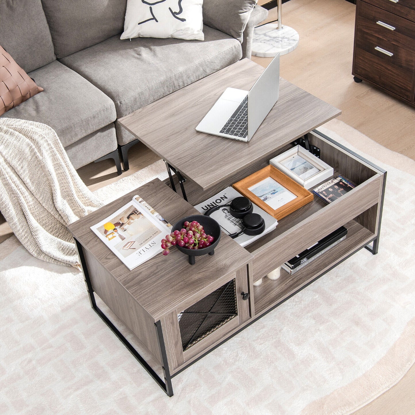 Multi Functional Lift Top Coffee Table with Enclosed and Open Storage