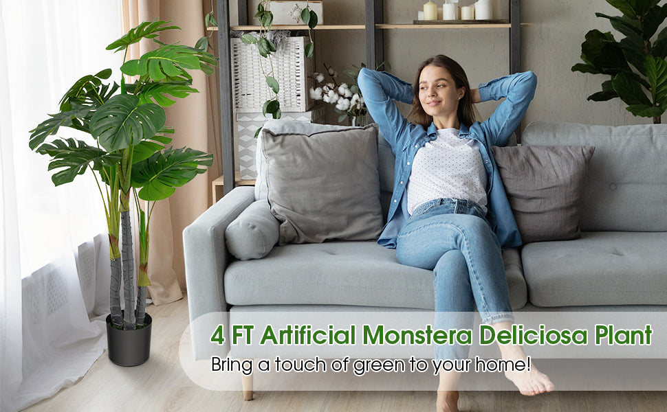 4ft Artificial Monstera Palm Tree – Lifelike Faux Plant for Home & Office Décor