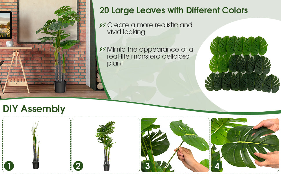 4ft Artificial Monstera Palm Tree – Lifelike Faux Plant for Home & Office Décor