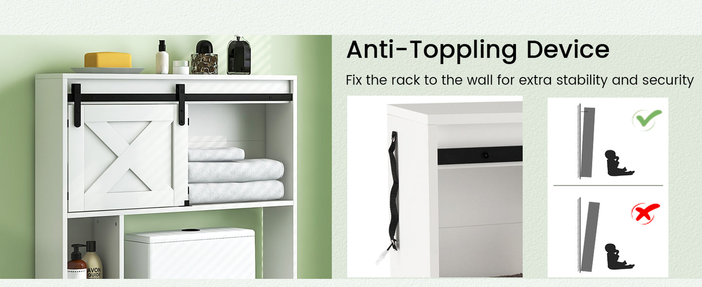 4 Tier Bathroom Storage Cabinet with Sliding Barn Door