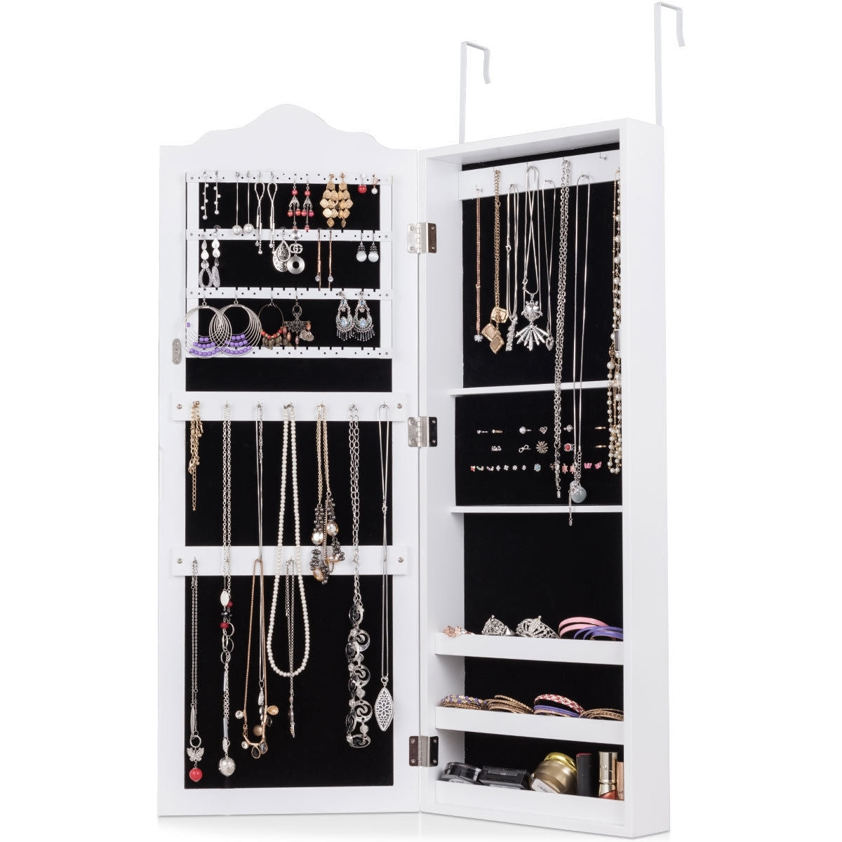 Wall Mounted Jewelry Armoire with Full Length Mirror and Storage Shelves