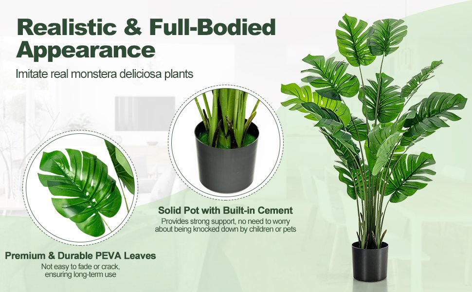 5 Foot Artificial Monstera Deliciosa Tree – Lifelike Faux Plant for Indoor & Outdoor Décor