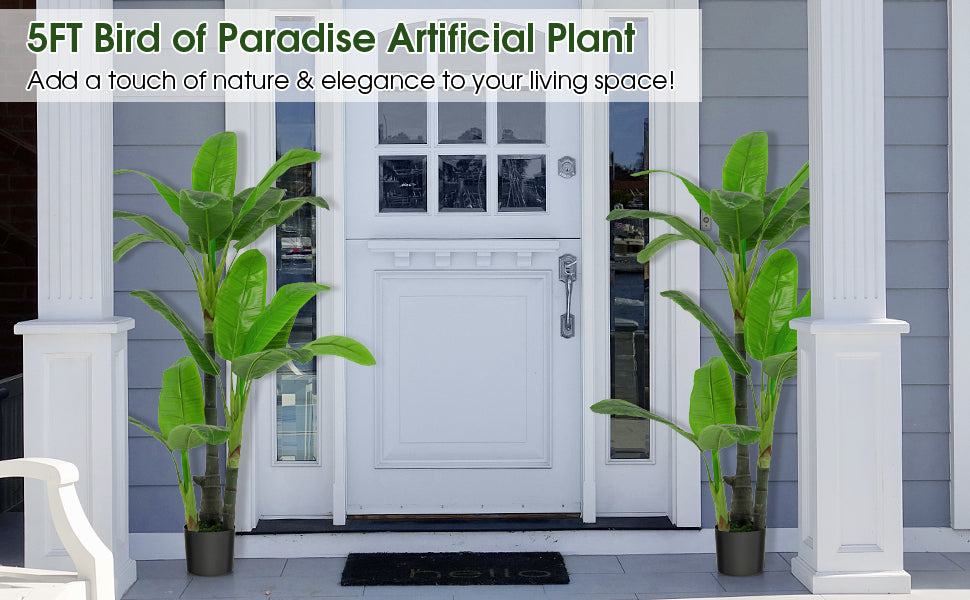 5ft Artificial Banana Tree – Lifelike Faux Tropical Plant with 18 Leaves for Indoor & Outdoor Décor