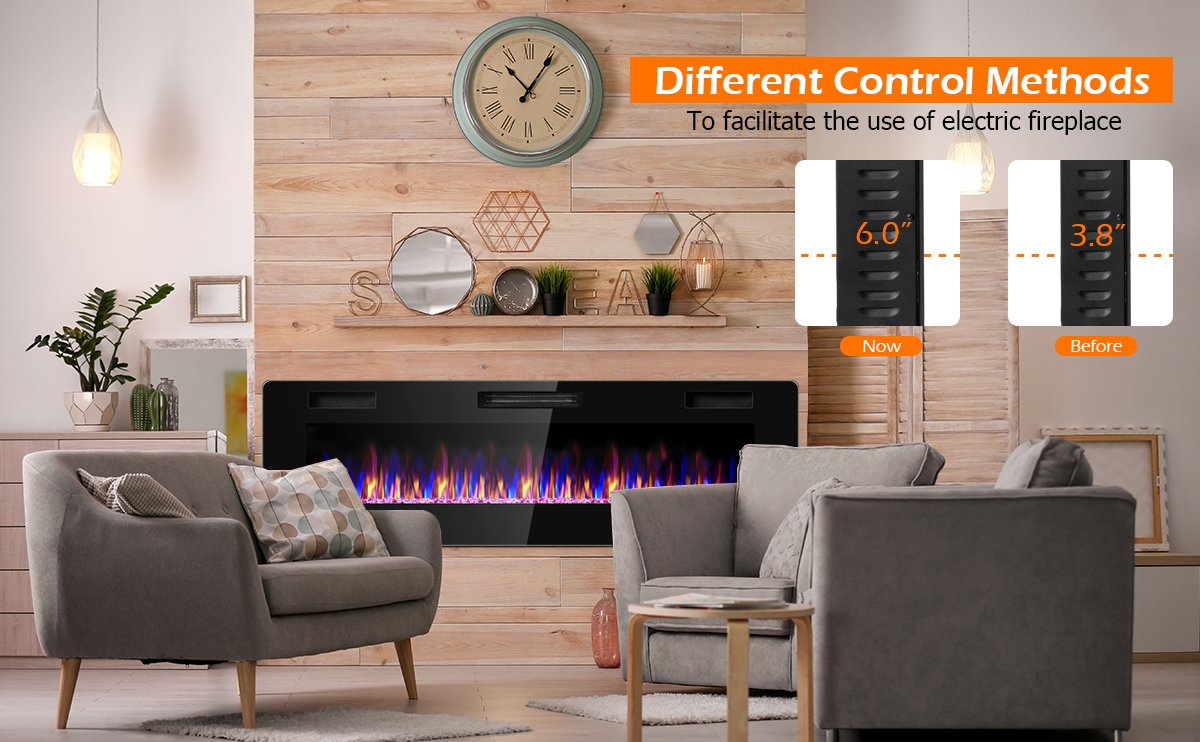 60 Inch Ultra Slim Electric Fireplace with Dual Heat Settings