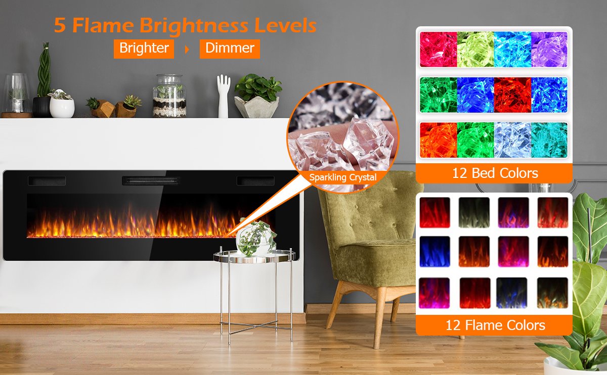 60 Inch Ultra Slim Electric Fireplace with Dual Heat Settings